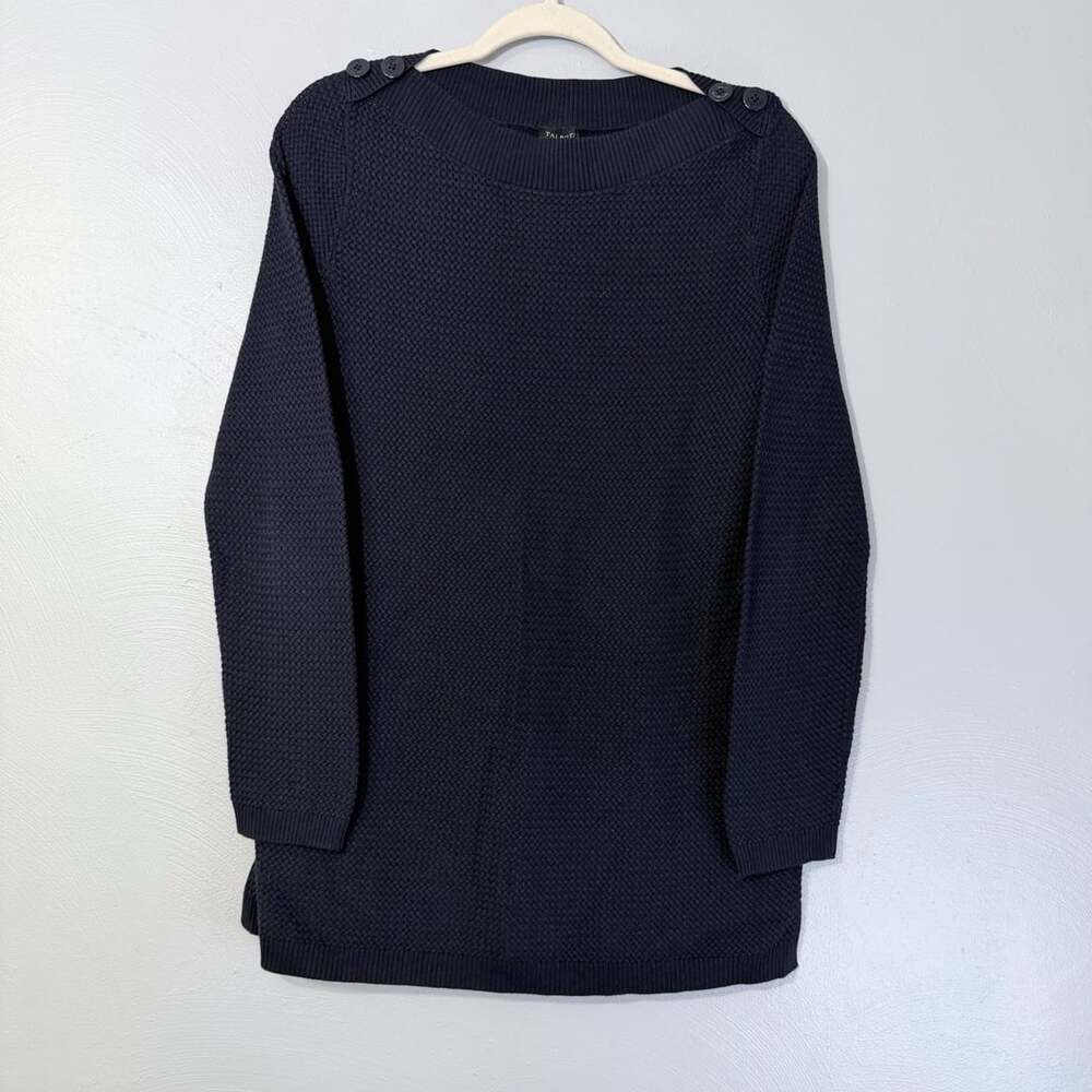 Talbots Women Medium Navy Blue Waffle Knit Sweater Shoulder Anchor Buttons